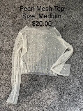 Boutique 9 White Pearl Mesh Long Sleeve Top